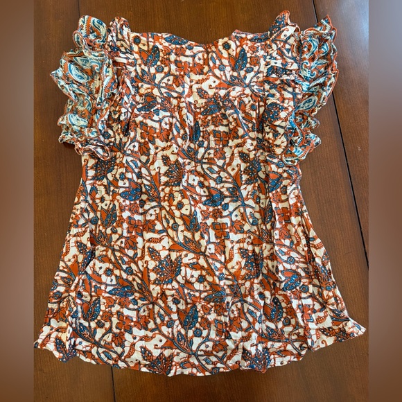 NWT Love The Label Anthropologie Ruffle Floral Print V-Neck Top Mabel Rust - Picture 8 of 12